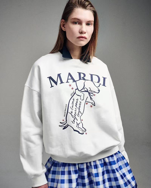 MARDI MERCREDI 印花大學TEE 白色 經典臘腸狗 蝴蝶結 純棉