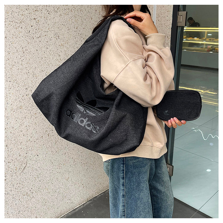 Adidas Originals logo 大容量 雲朵包 肩背包 小錢包 牛仔黑 牛仔藍